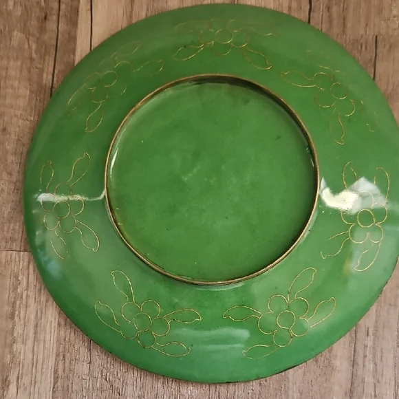 FLOWER POPPY PATTERN CLOISONNE PORCELAIN 7” Enamel Plate Vintage Asian Japanese - Picture 5 of 6